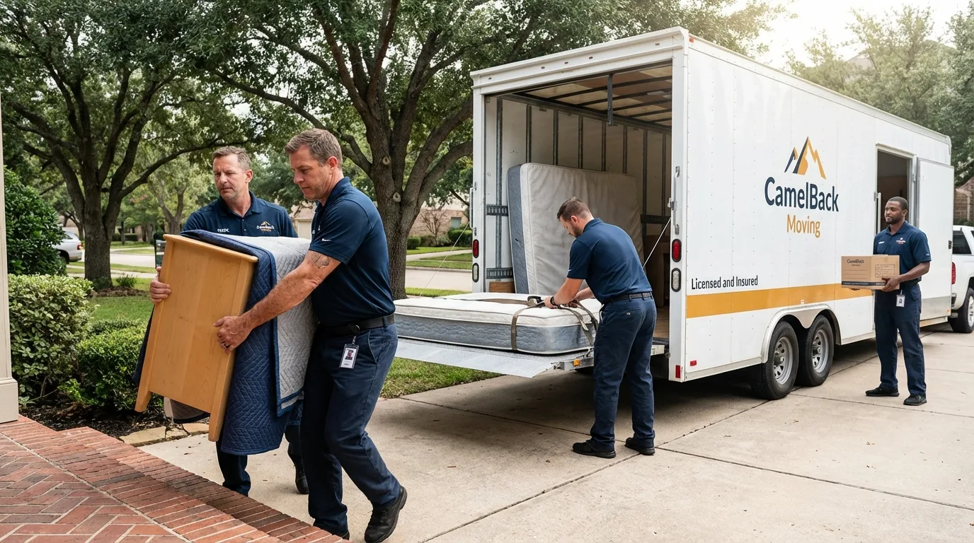 Crew loading residential truck for cross-state move from White House, TN